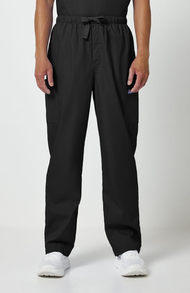 Cherokee Men's Drawstring Cargo Scrub Pant CK4000 in Black, front view