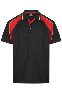 Aussie Pacific Panorama Men's Polo Shirt 1309 in Black/Red/Gold, front view