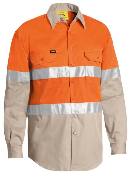 Bisley 3M Taped Cool Lightweight Hi Vis Shirt BS6696T Work Wear Bisley Workwear Orange/Sand S 