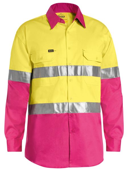 Bisley 3M Taped Cool Lightweight Hi Vis Shirt BS6696T Work Wear Bisley Workwear Yellow/Pink S 