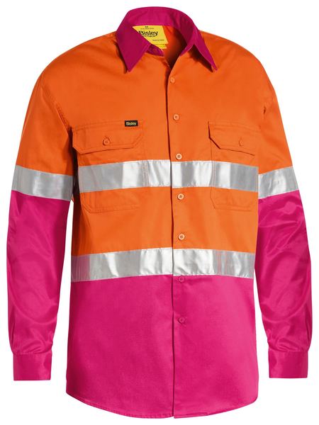 Bisley 3M Taped Cool Lightweight Hi Vis Shirt BS6696T Work Wear Bisley Workwear Orange/Pink S 