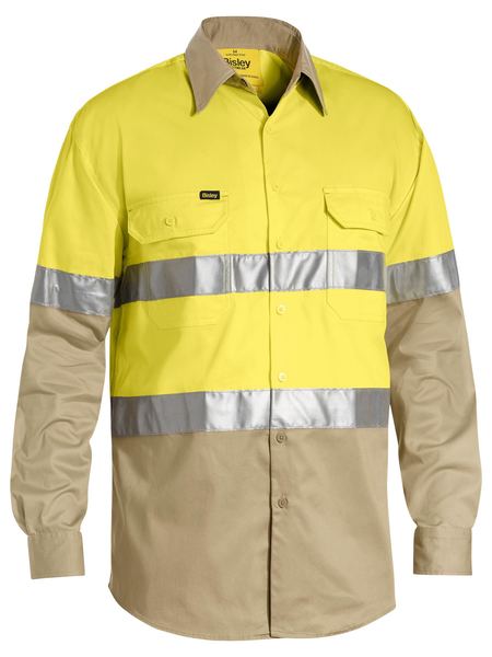 Bisley 3M Taped Cool Lightweight Hi Vis Shirt BS6696T Work Wear Bisley Workwear Yellow/Khaki S 