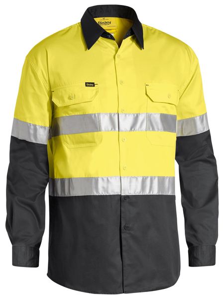 Bisley 3M Taped Cool Lightweight Hi Vis Shirt BS6696T Work Wear Bisley Workwear Yellow/Charcoal S 