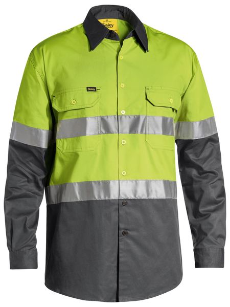 Bisley 3M Taped Cool Lightweight Hi Vis Shirt BS6696T Work Wear Bisley Workwear Lime/Charcoal S 