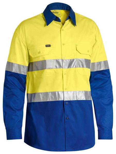 Bisley 3M Taped Cool Lightweight Hi Vis Shirt BS6696T Work Wear Bisley Workwear Yellow/Royal S 
