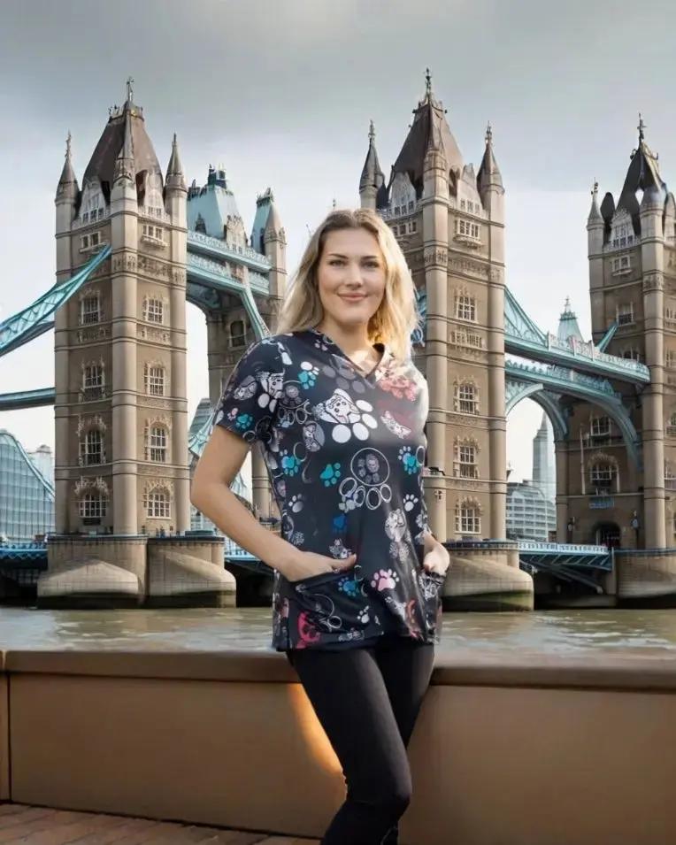 Softies Women's Dog Paw's Slim Fit Fun Scrub Top DPOT01  Simply Scrubs Australia