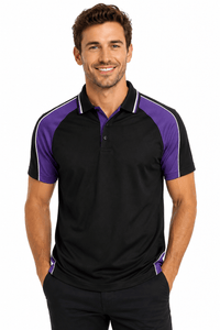 Aussie Pacific Panorama Men's Polo Shirt 1309 in Black/Electric Purple/White worn by a model