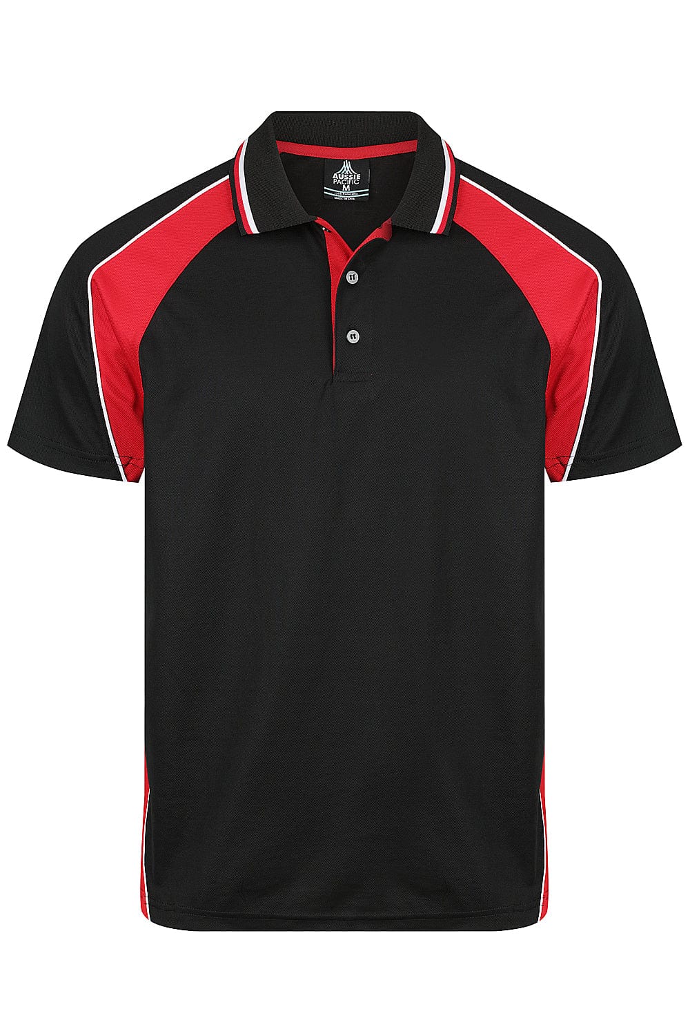Aussie Pacific Panorama Men's Polo Shirt 1309 in Black/Red/White, front view