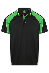 Aussie Pacific Panorama Men's Polo Shirt 1309 in Black/Kawa Green/White, front view