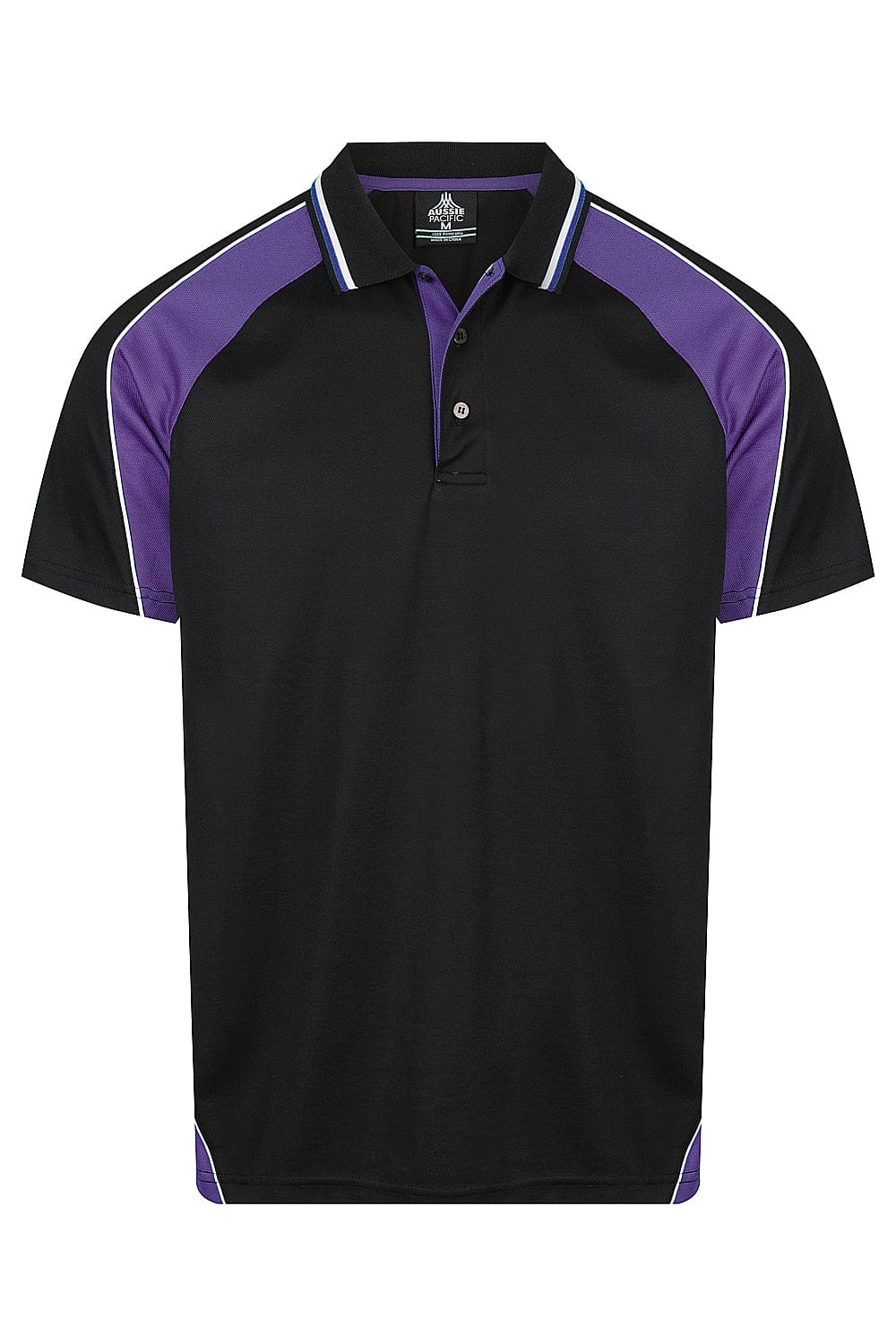 Aussie Pacific Panorama Men's Polo Shirt 1309 in Black/Electric Purple/White, front view