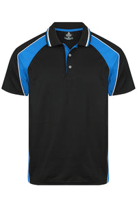 Aussie Pacific Panorama Men's Polo Shirt 1309 in Black/Electric Royal/White, front view