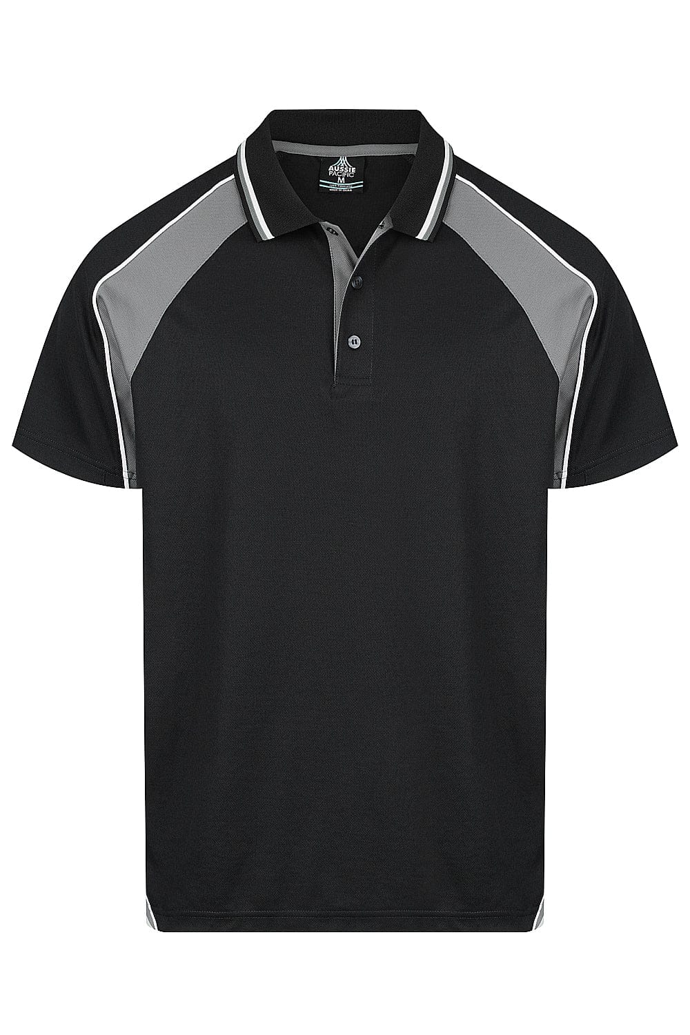 Aussie Pacific Panorama Men's Polo Shirt 1309 in Black/Ashe/White, front view
