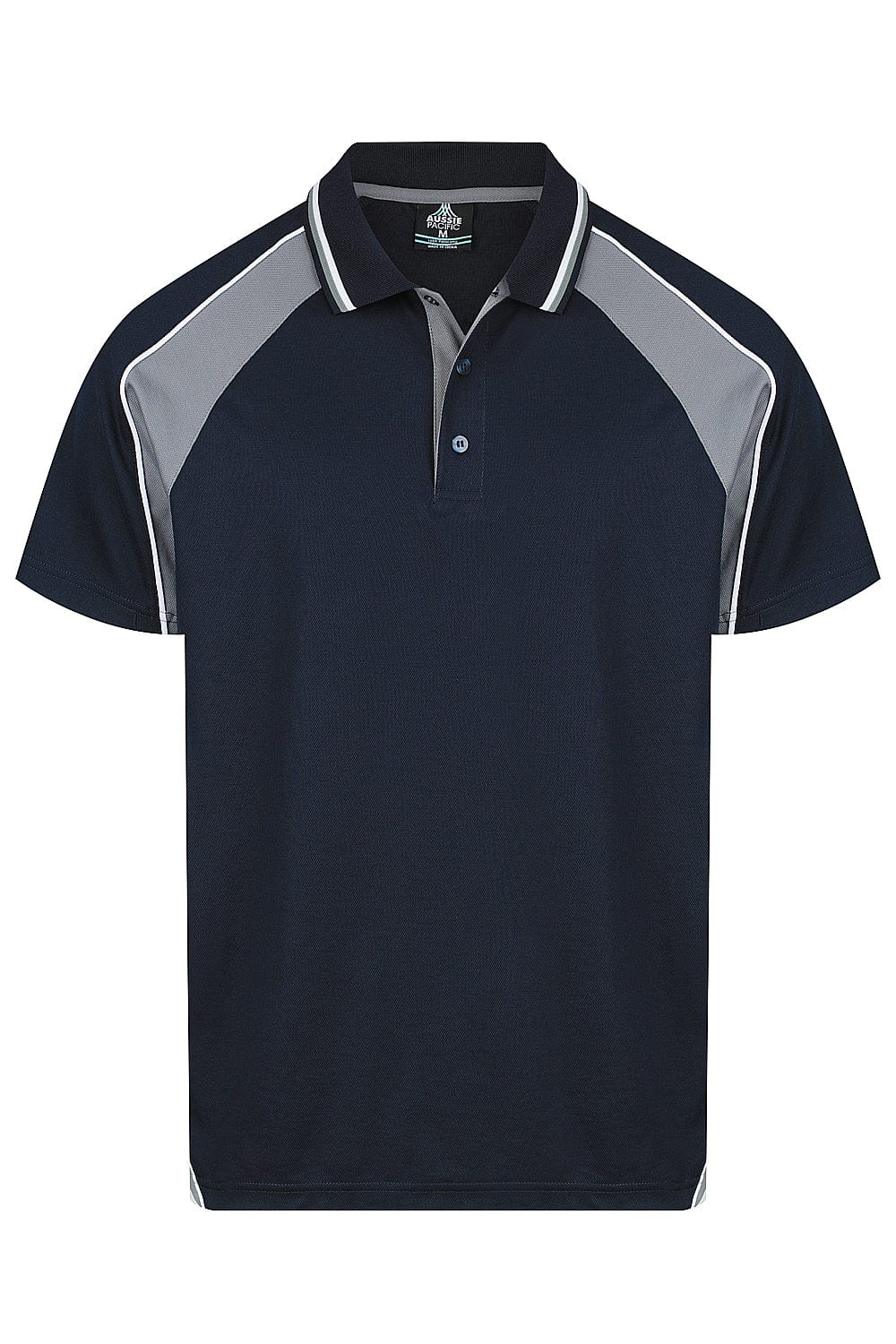 Aussie Pacific Panorama Men's Polo Shirt 1309 in Navy/Ashe/White, front view