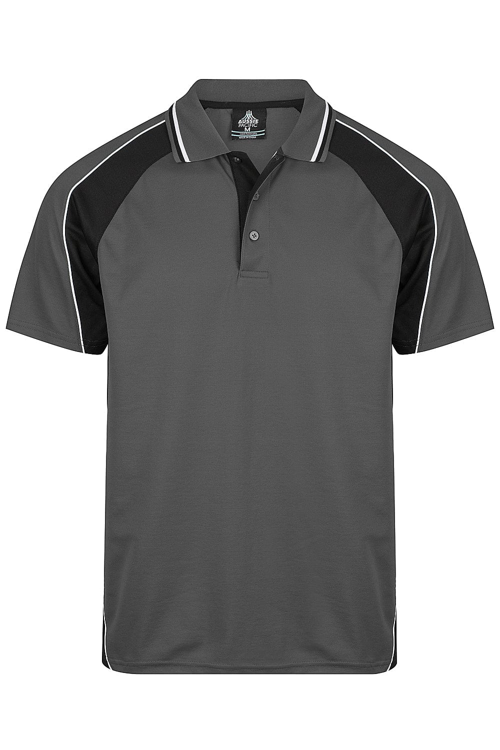 Aussie Pacific Panorama Men's Polo Shirt 1309 in Slate/Black/White, front view