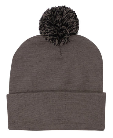 Headwear Knitted Acrylic Beanie With Pom Pom X12 - 4256