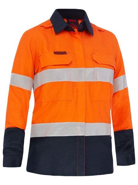 Bisley Apex 185 Women's Taped Hi Vis FR Vented Shirt BL8438T - Flash Uniforms 