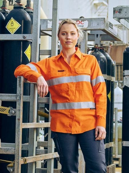 Bisley Apex 185 Women's Taped Hi Vis FR Vented Shirt BL8439T - Flash Uniforms 