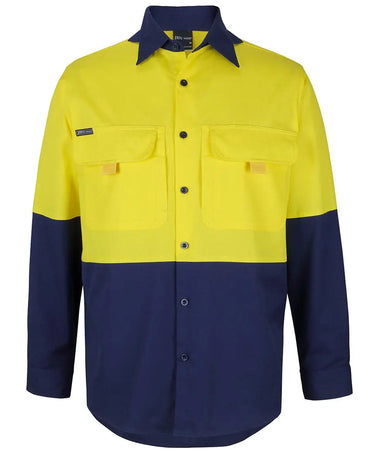 Hi-Vis Ripstop Long Sleeve Fishing Shirt 6HNRL in Yellow/Navy (UPF 50+)