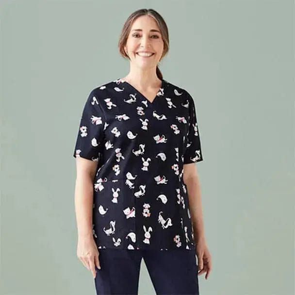 BizCare Women's Printed Best Friends Scrub Top CST147LS