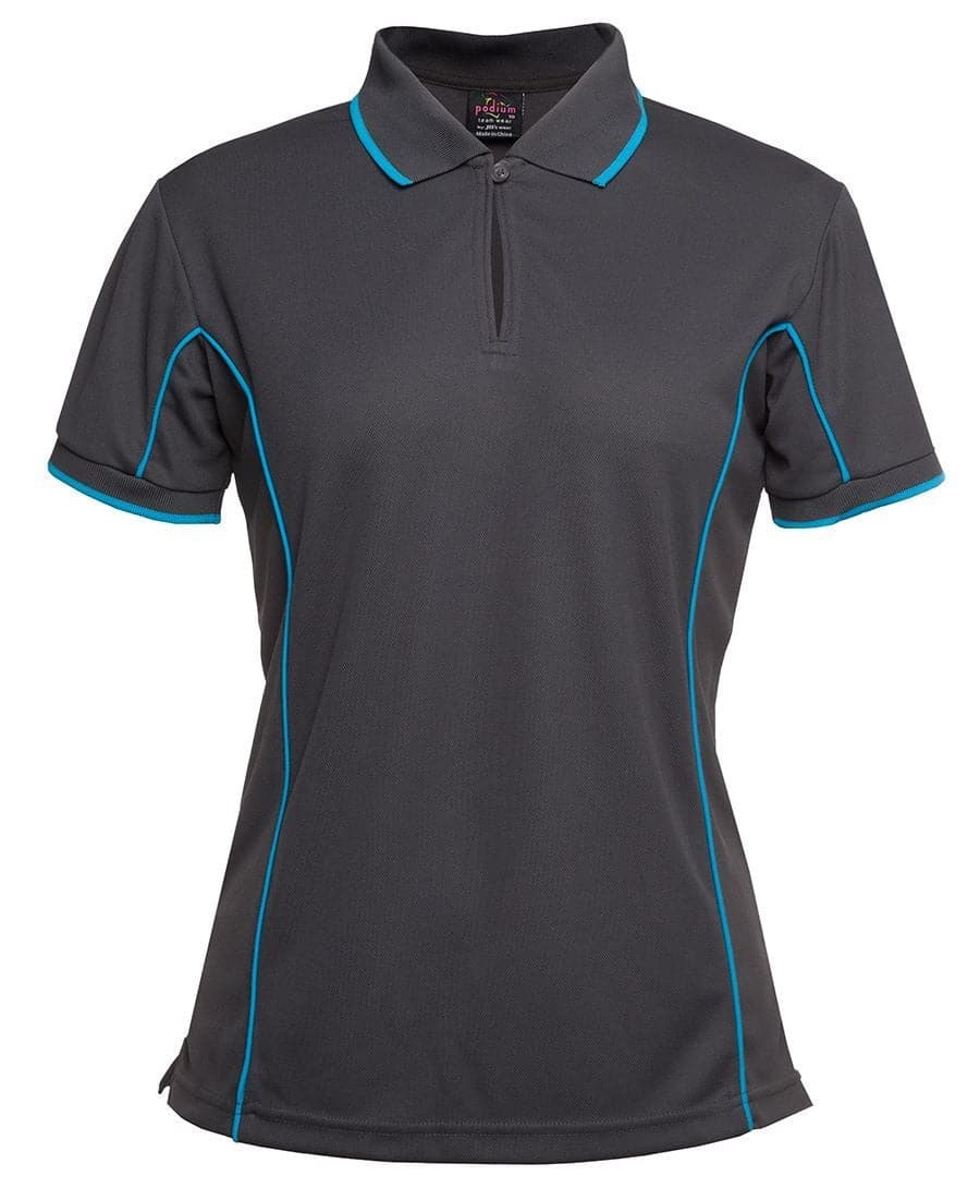 JB'S Wear Women’s Piping Work Polo 7LPI Casual Wear Jb's Wear Charcoal/Aqua 8 