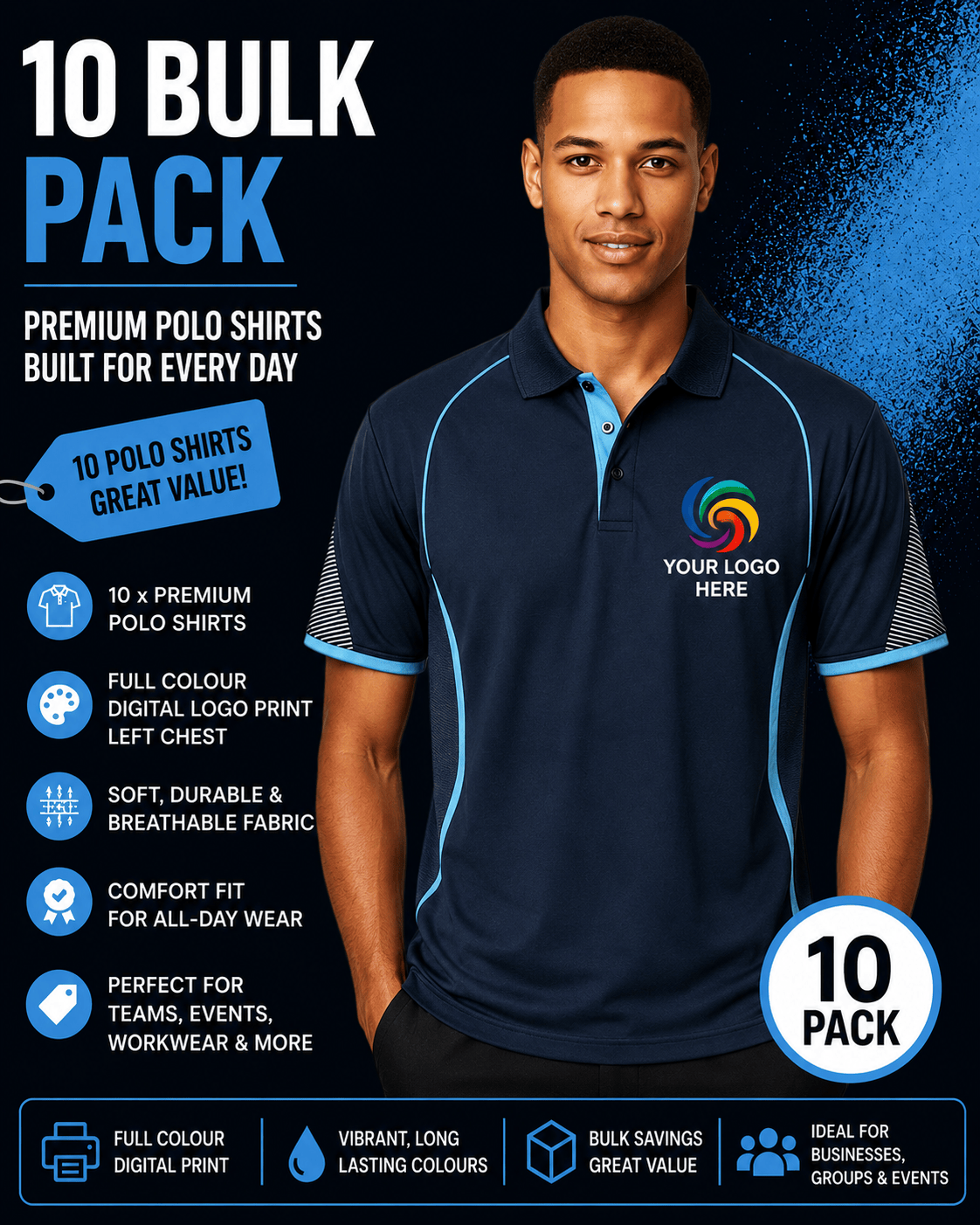 10 x Biz Collection Printed Razor Polos