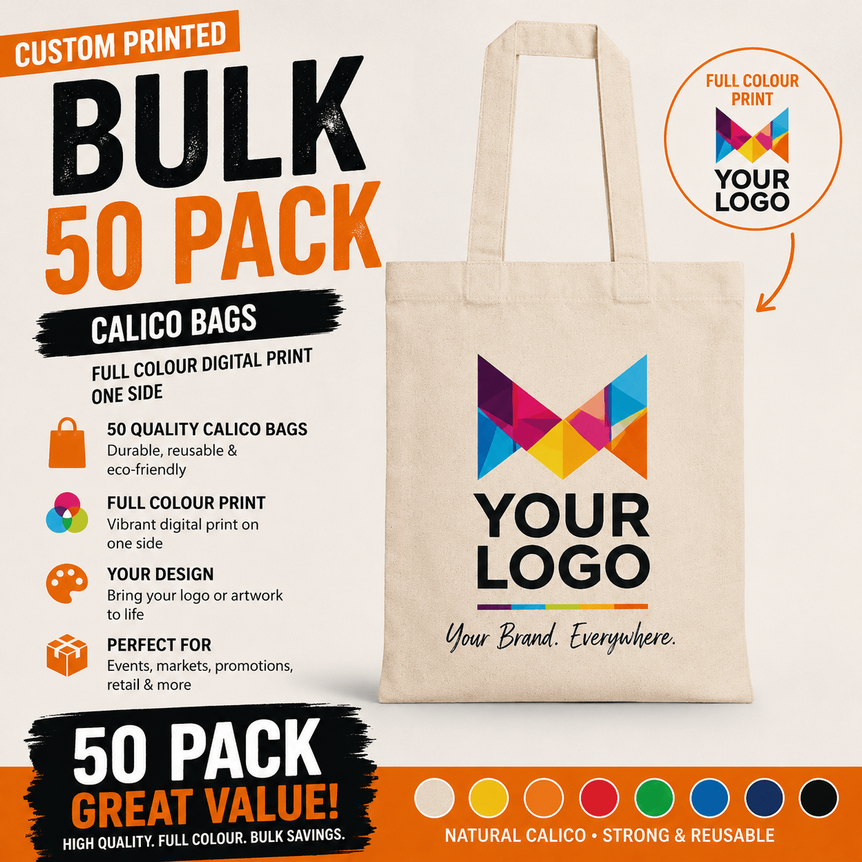 Full Colour Digital Print Calico Bags x 50