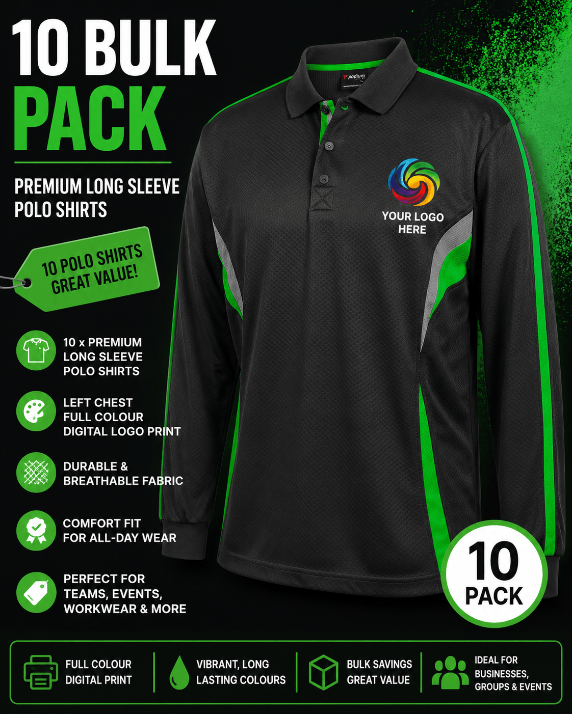 10 x Jb’s Printed Cool Polo 7CLP