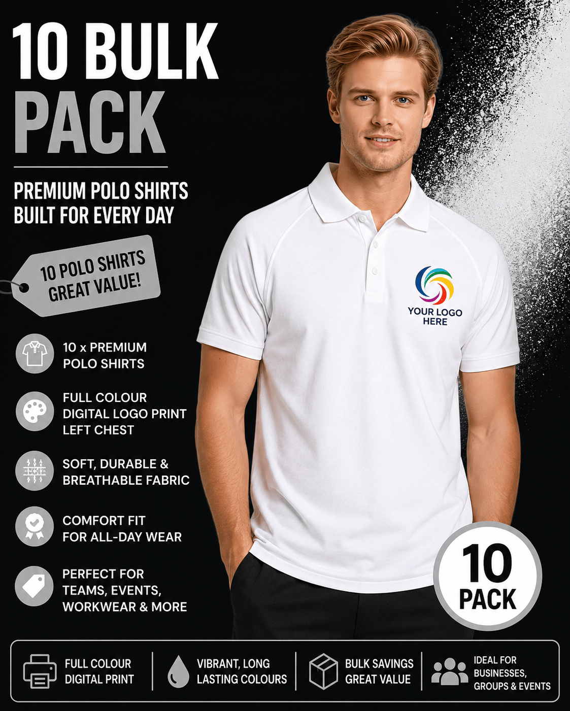 10 x Biz Printed Sprint Polos Shirts P300MS