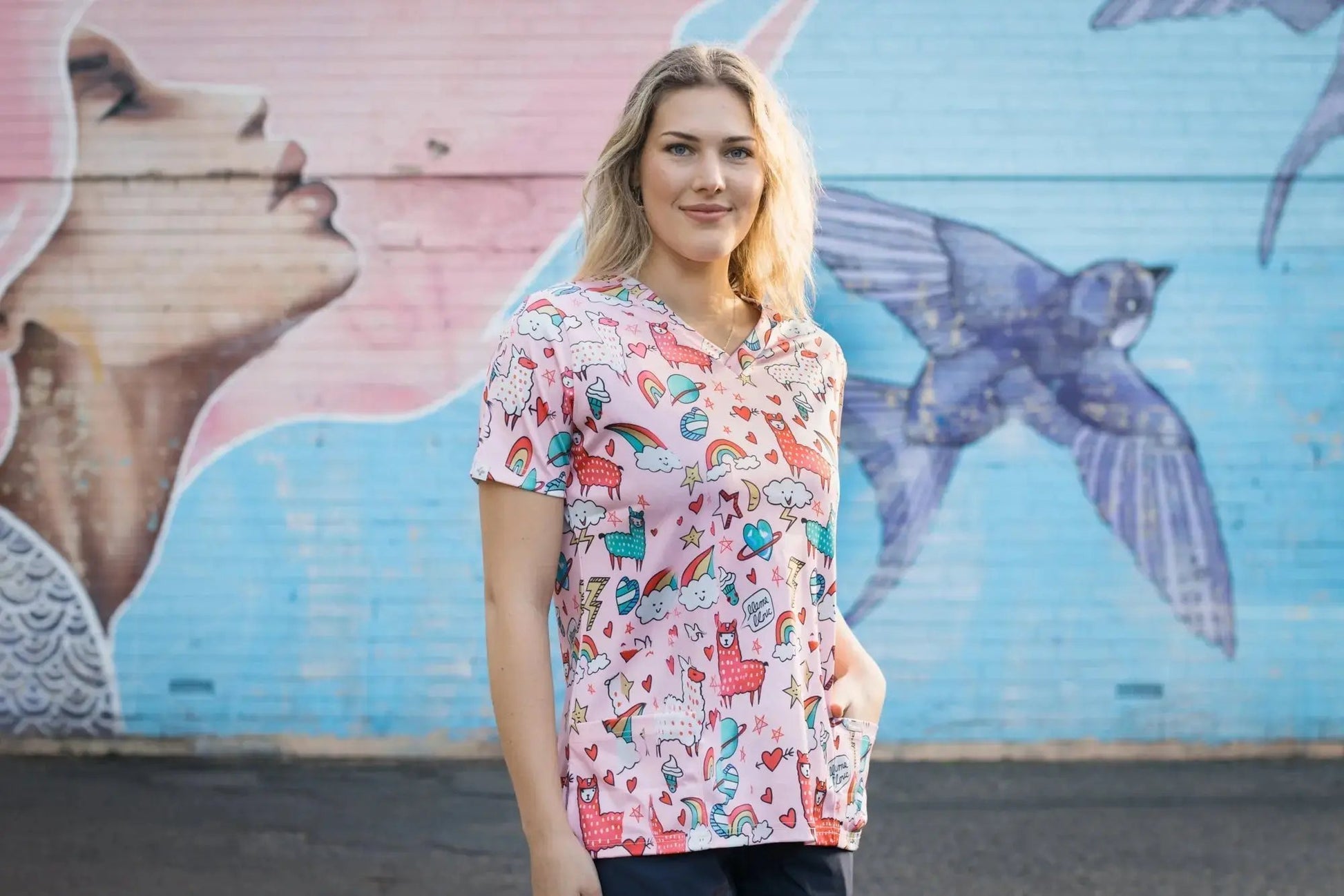 Softies Women's Lazy Lama Slim Fit Fun Scrub Top LMOT01  Simply Scrubs Australia