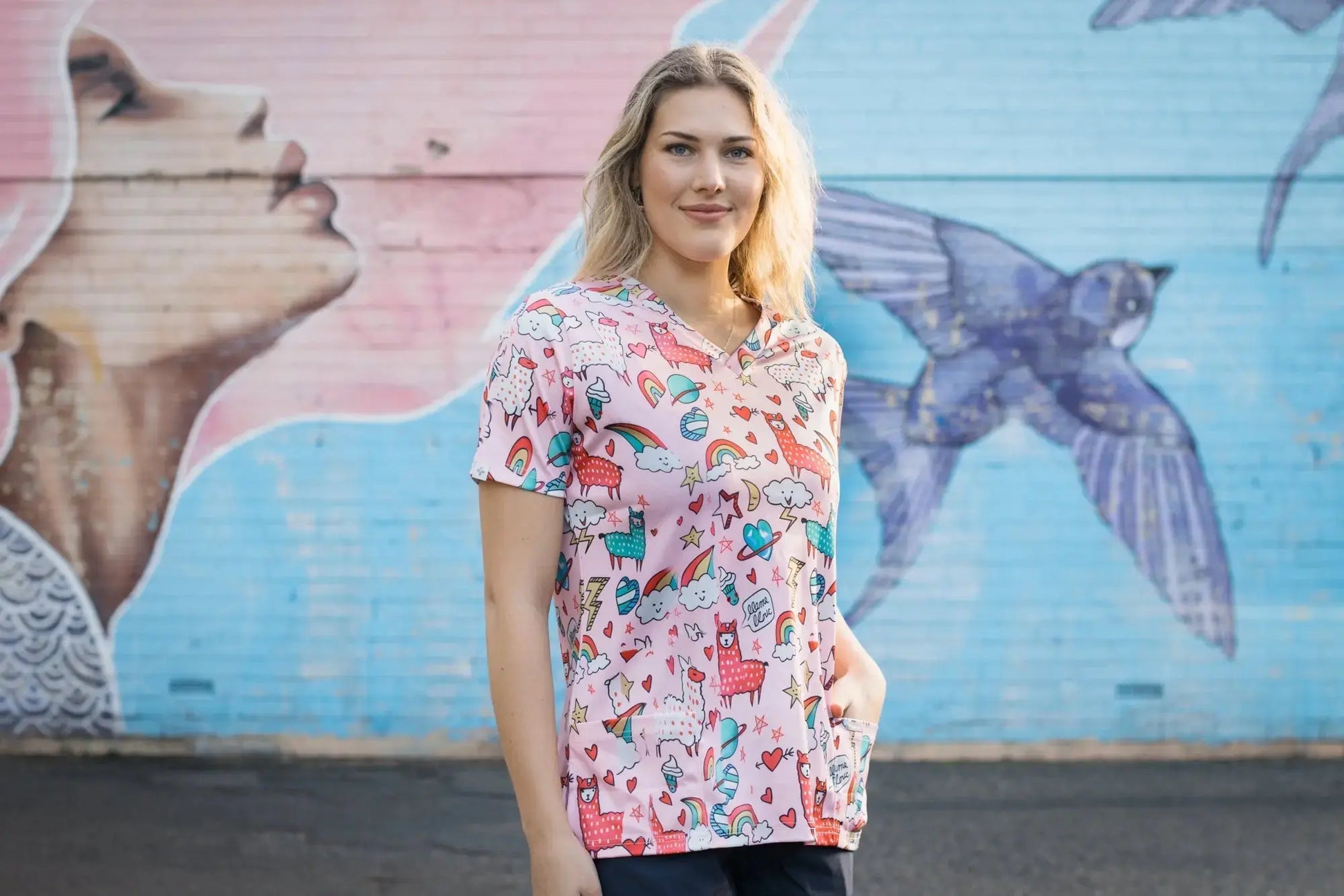 Softies Women's Lazy Lama Slim Fit Fun Scrub Top LMOT01  Simply Scrubs Australia