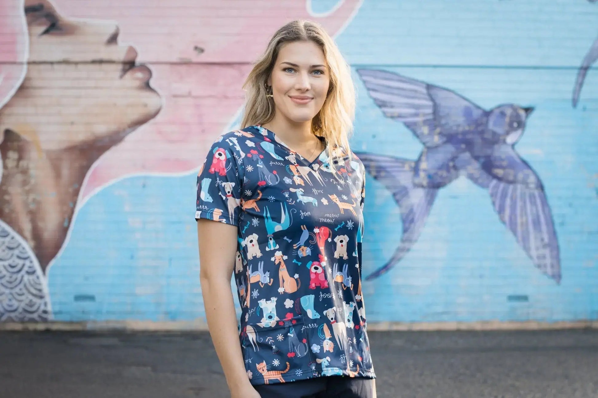 Softies Women's Doggy World Slim Fit Fun Scrub Top DWOT01  Simply Scrubs Australia