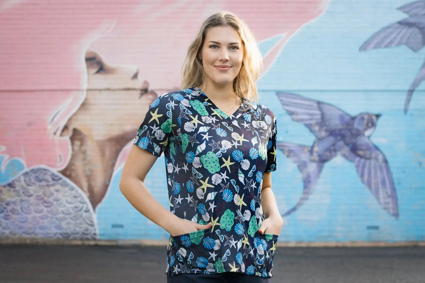 Softies Women's Beach Life Slim Fit Fun Scrub Top BLOT01  Simply Scrubs Australia