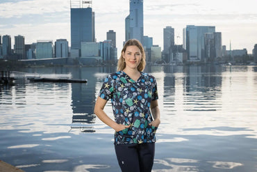 Softies Women's Beach Life Slim Fit Fun Scrub Top BLOT01  Simply Scrubs Australia