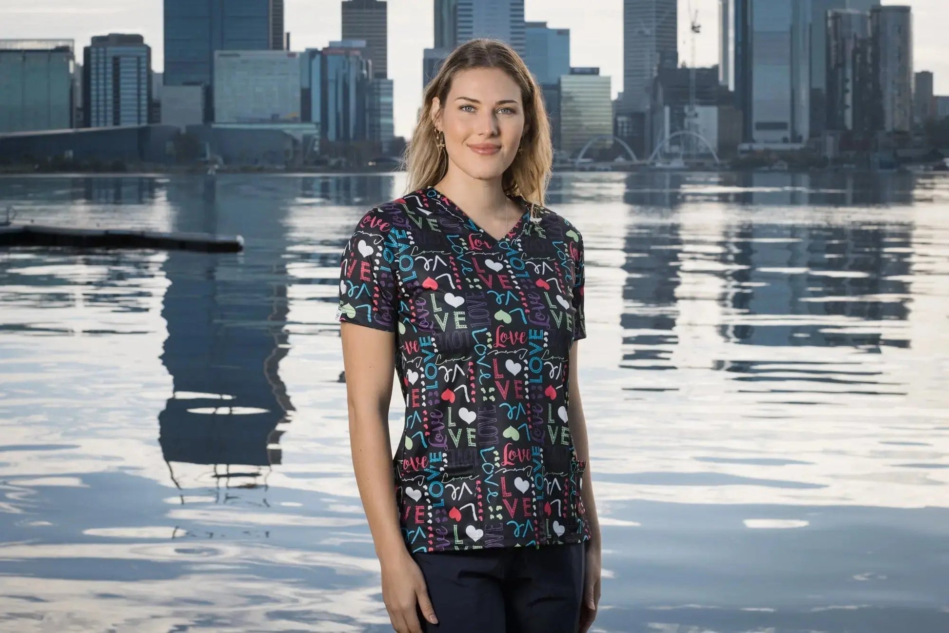 Softies Women's Love Life Slim Fit Fun Scrub Top LLOT01  Simply Scrubs Australia