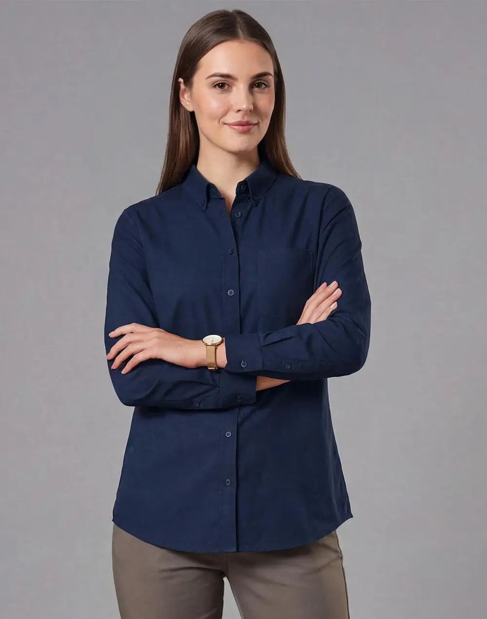 Benchmark Women's Smart Casual Cotton Blend Long Sleeve Shirt M8009L 