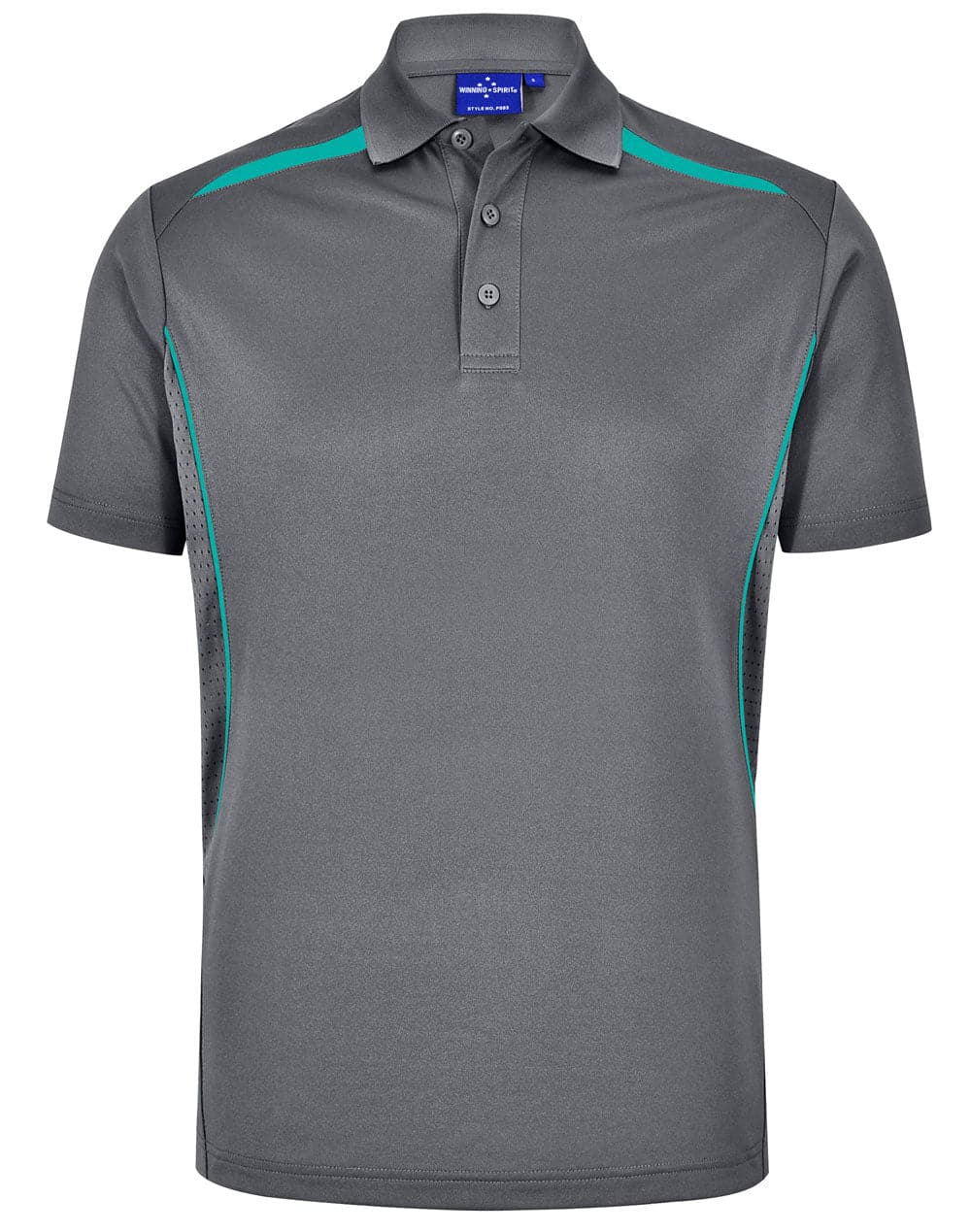 Winning Spirit Men's Sustainable Poly-Cotton Contrast Polo PS93 Casual Wear Winning Spirit Ash/Teal XS 