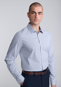 Biz Collection Men’s Fitzroy Slim Fit Long Sleeve Shirt S625M in White/Navy Check worn by model