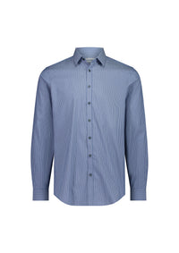 Biz Collection Men’s Fitzroy Slim Fit Long Sleeve Shirt S625M in French Blue/White Stripe