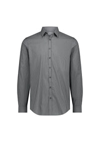 Biz Collection Men’s Fitzroy Slim Fit Long Sleeve Shirt S625M in Slate/White Stripe