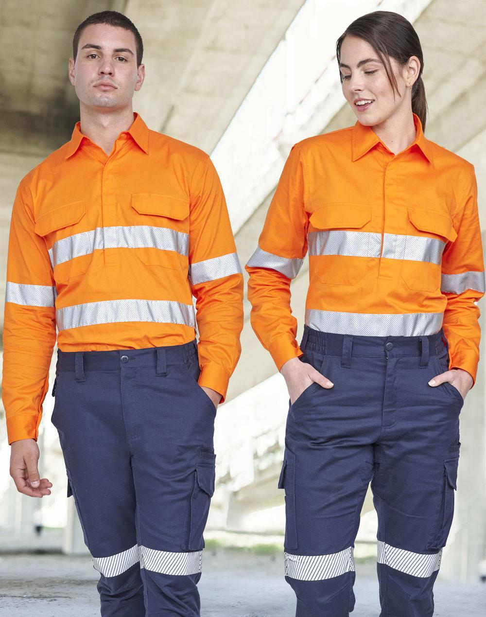 Unisex Hi-Vis Cool Breeze Closed Front Perforated Taped Shirt SW87 Work Wear Australian Industrial Wear   
