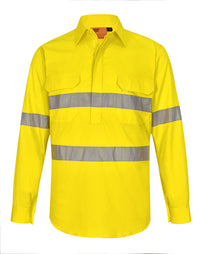 Unisex Hi-Vis Cool Breeze Closed Front Perforated Taped Shirt SW87 Work Wear Australian Industrial Wear Yellow 2XS 