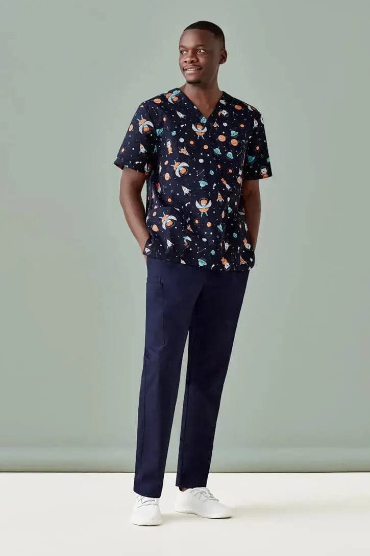 BizCare Men's Printed Space Party Scrub Top CST148MS