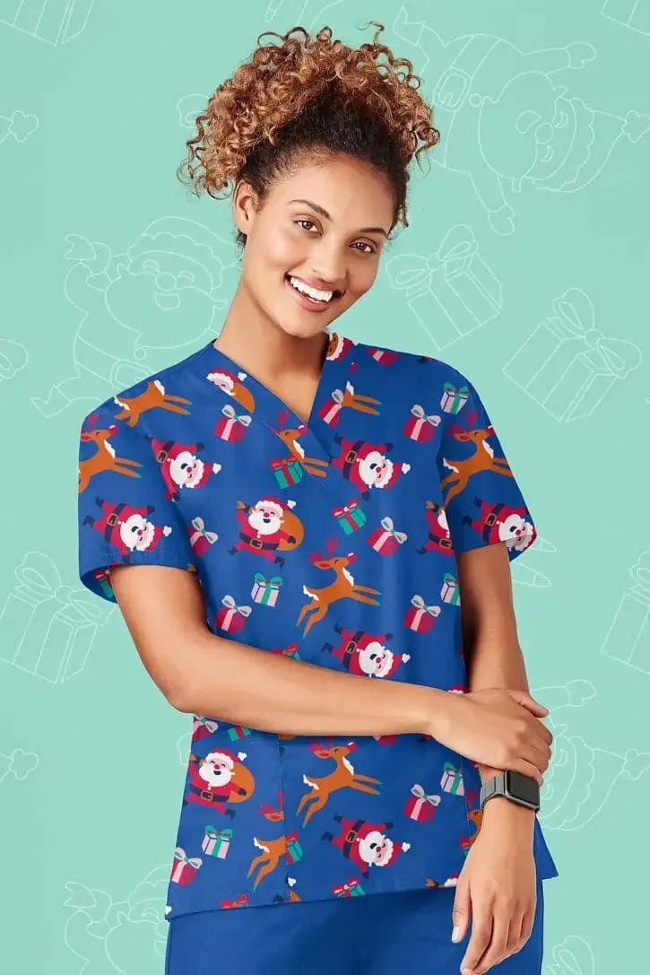 Biz Care Women's Christmas Scrubs Top - Simply Scrubs Australia