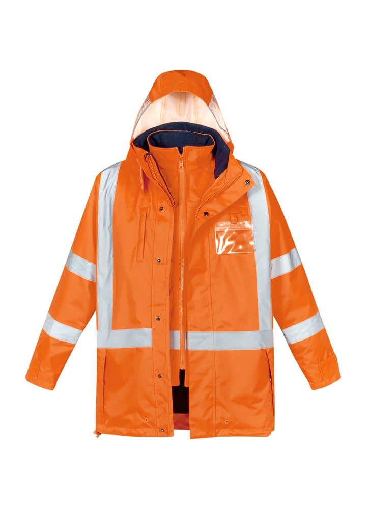 Mens Hi Vis X Back Taped 4 in 1 Waterproof Jacket ZJ616 Work Wear Syzmik Orange/Navy XXS 