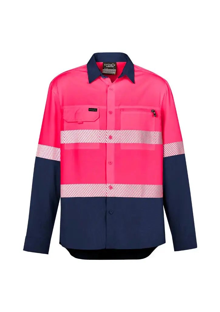 Mens Hi Vis Outdoor Segmented Tape L/S Shirt ZW470 Metro Workwear.