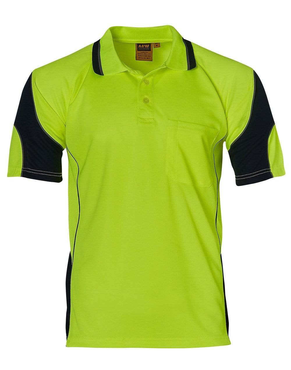 Aiw Alliance Short Sleeve Safety Polo - Unisex  SW71 Work Wear Australian Industrial Wear Yellow/Navy 2XS 