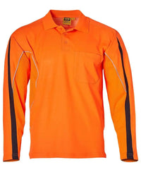 Australian Industrial Wear Work Wear Fluoro Orange/Navy / S HI-VIS LEGEND LONG SLEEVE POLO Men's SW33A