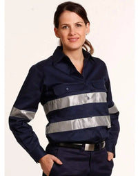 Women's Cotton Drill Work Shirt With 3m Tapes WT08HV Metro Workwear.