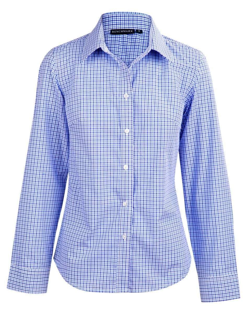 BENCHMARK Ladies’ Two Tone Gingham Long Sleeve Shirt M8320L Corporate Wear Benchmark Navy/White/Skyblue 6 