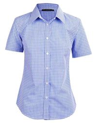 BENCHMARK Ladies’ Two Tone Gingham Short Sleeve Shirt M8320S Corporate Wear Benchmark Navy/White/Skyblue 6 